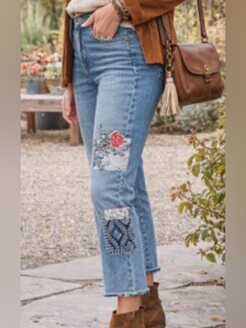 Sundance "Wyatt Tapestry" Patchwork Straight-Leg Jeans.